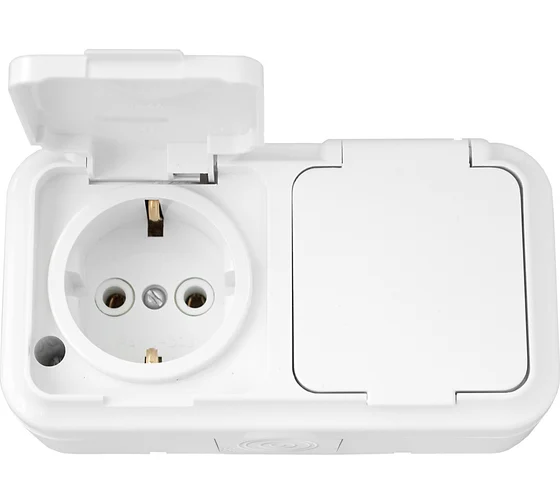 Розетка откр.установки 2-мест с/з с крышкой 16А IP54 белая Пралеска Беларусь