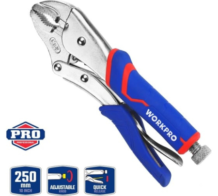 Клещи зажимные закругленные 250мм Workpro