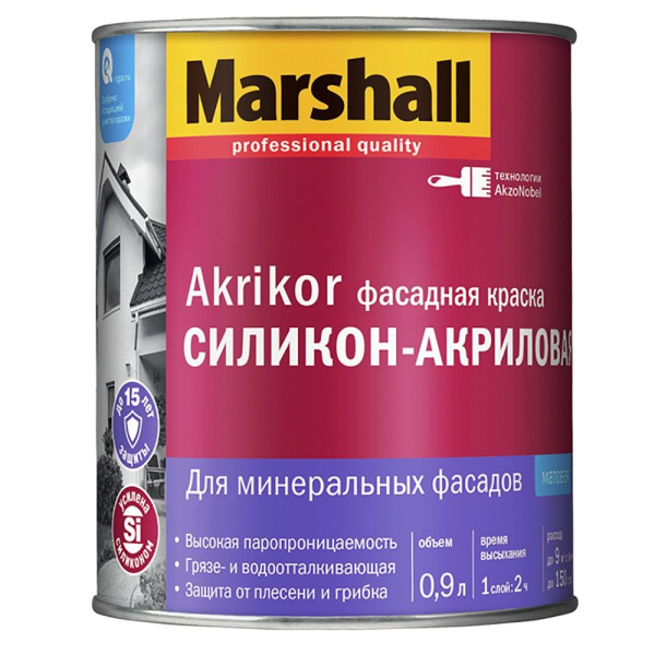 Краска Marshall Akrikor фасадная силикон-акриловая  0.9л BC 5%