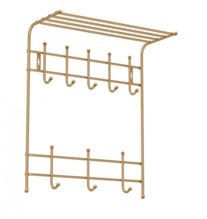 Вешалка настенная 8 крючков ВПТ8/З с полкой золотой Nika