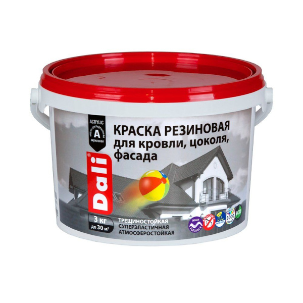 Краска резиновая  3кг белая фасадная Dali