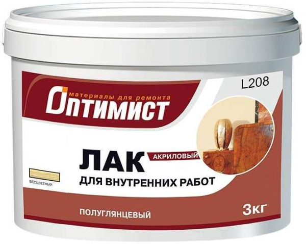 Лак акриловый для внутренних работ 3,0кг L208 п/глян Оптимист